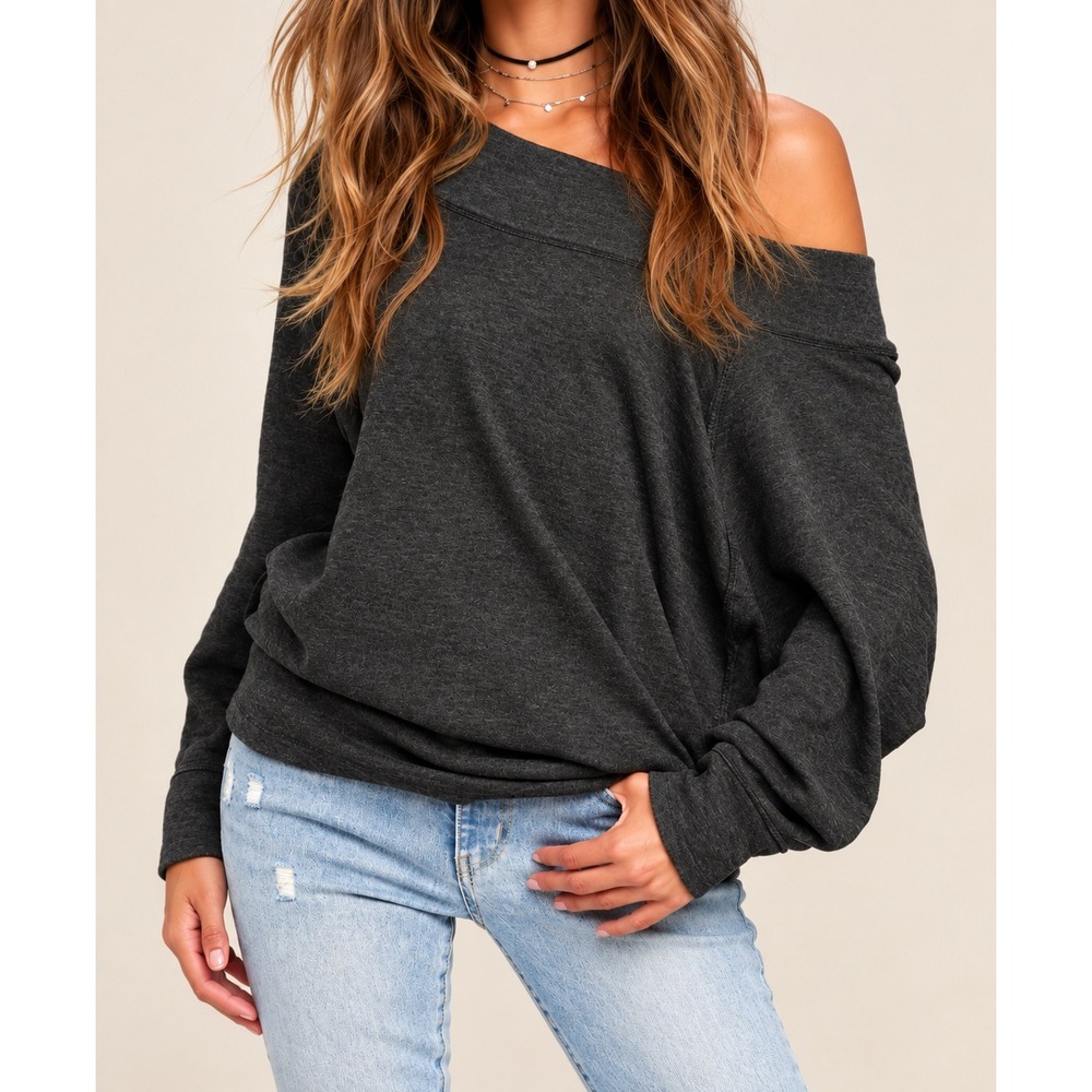 Free People | Palisades Off Shoulder Cowl Neck Slouchy Top Gray | Sz M